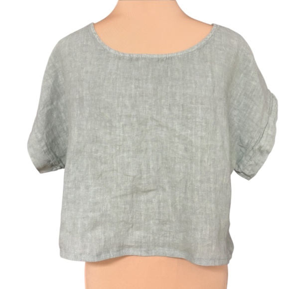 top linen M/L short sleeve cropped Terzo Millennio green - Picture 3 of 7